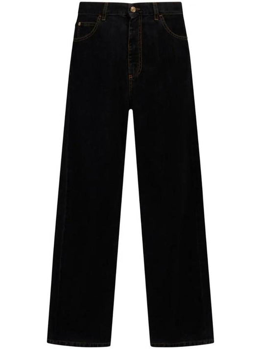 Garment Dyed Flock Denim Cotton Straight Jeans Black - MARNI - BALAAN 1