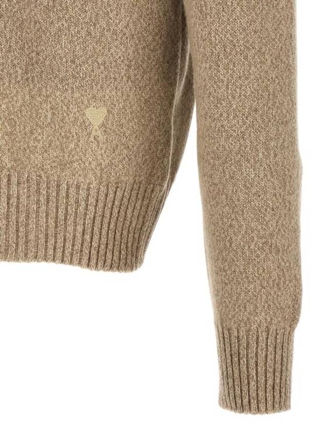 Men's Tonal Cashmere Crew Neck Sweater Champagne - AMI - BALAAN 5