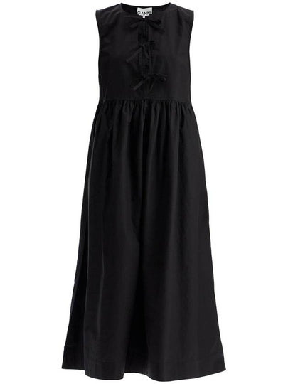 Bow Detail Poplin Cotton Midi Dress Black - GANNI - BALAAN 2