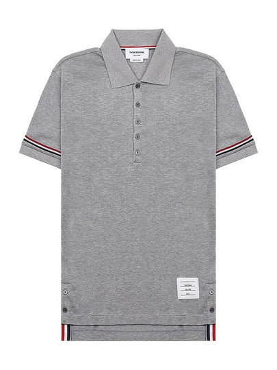 Lightweight Cotton Short Sleeve Polo Shirt Grey - THOM BROWNE - BALAAN 2