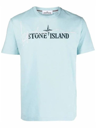 Logo Ink Short Sleeve T-Shirt Aqua - STONE ISLAND - BALAAN 2