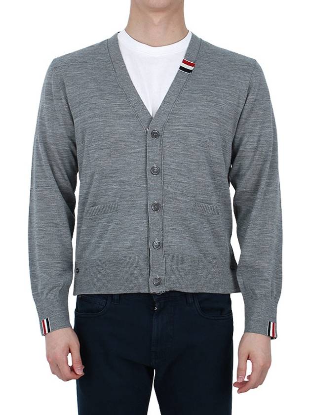 Men's Jersey Stitch V-Neck Cardigan Light Grey - THOM BROWNE - BALAAN 3