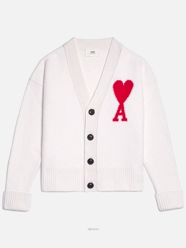 Big Heart Logo Oversized Intarsia Cardigan White - AMI - BALAAN 2