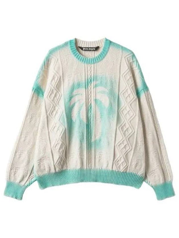 Round neck sweater ivory knit - PALM ANGELS - BALAAN 1