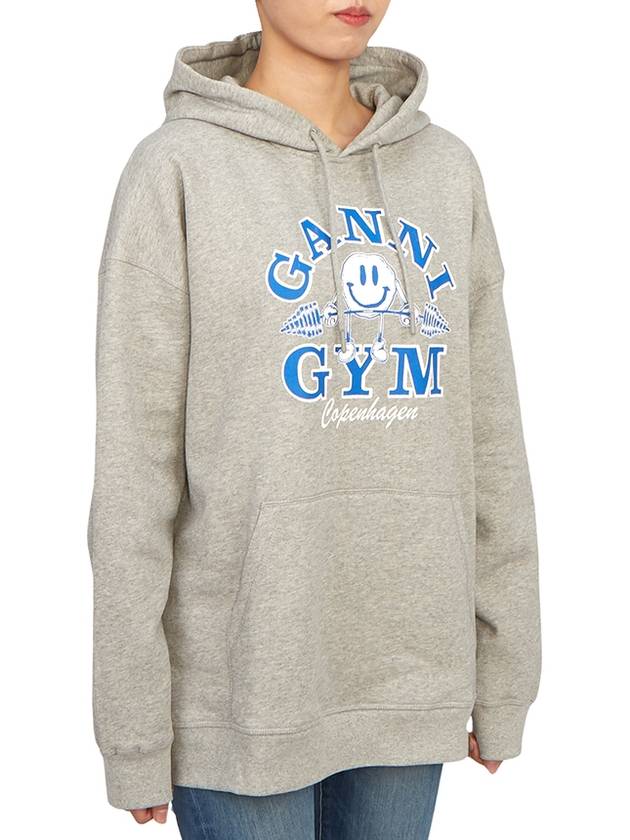 Gym GYM Logo Oversized Hooded Top Gray - GANNI - BALAAN.