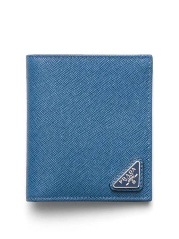 Triangle Logo Saffiano Half Wallet Blue - PRADA - BALAAN 1