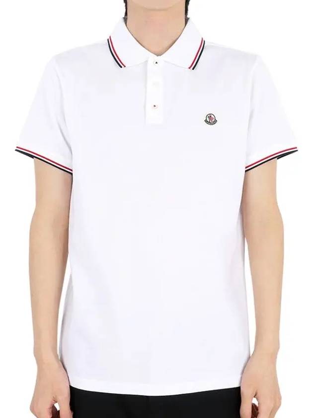 Men s three line collar wappen PK short sleeve white 8A70300 84556 001 - MONCLER - BALAAN 2