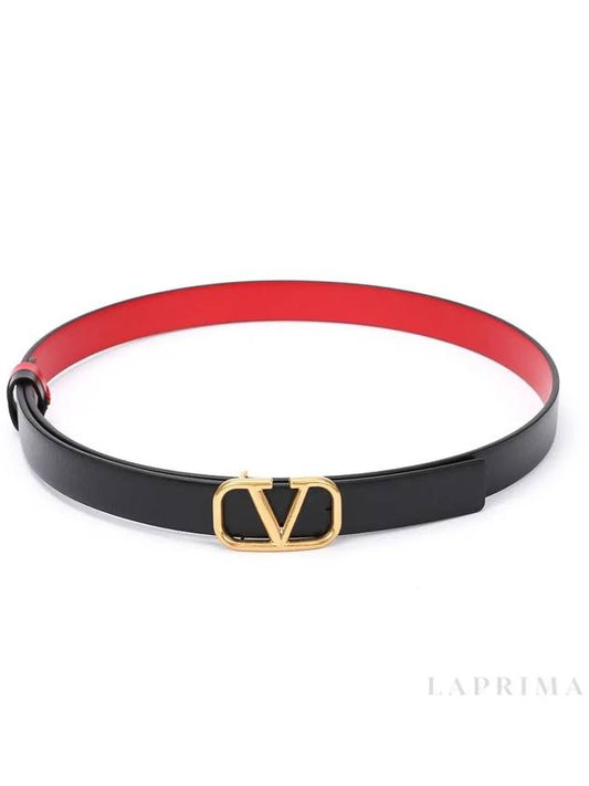 V Logo Reversible Leather Belt Black Red - VALENTINO - BALAAN 2