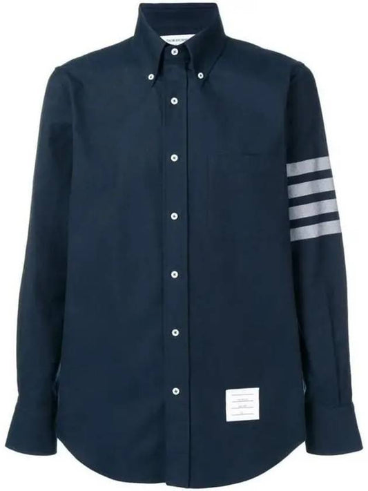 Men's Diagonal Solid Flannel Long Sleeve Shirt Navy - THOM BROWNE - BALAAN 2