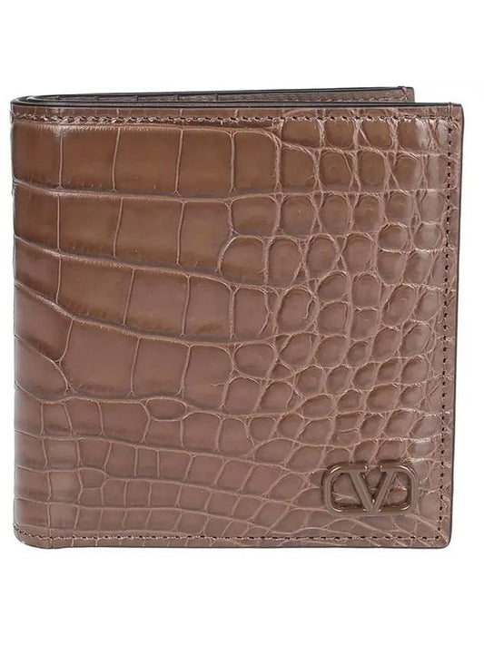 V Logo Crocker Effect Bicycle Wallet - VALENTINO - BALAAN.