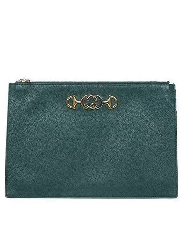 570728 Gold and silver plated green leather Zumi clutch bag - GUCCI - BALAAN 2