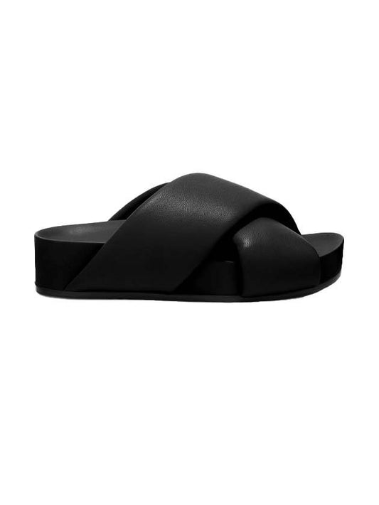 Cross Padded Leather Slippers Black - JIL SANDER - BALAAN 1