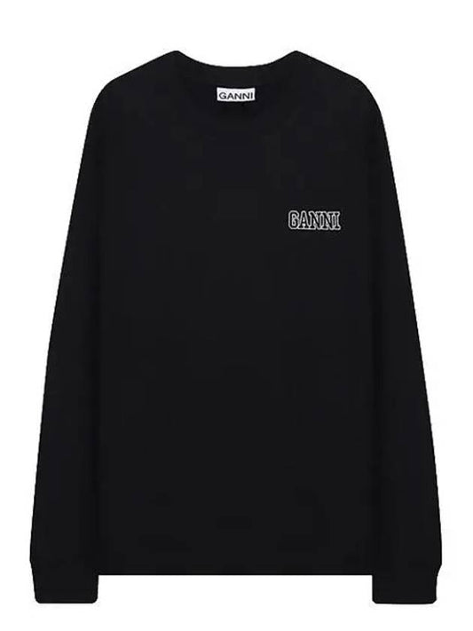 Embroidered Logo Cotton Sweatshirt Black - GANNI - BALAAN 2