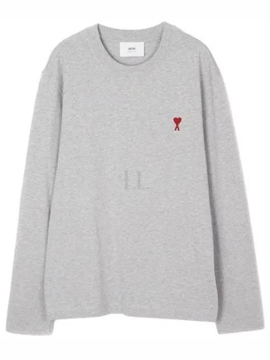 Chain Stitch Heart Logo Long Sleeve T-Shirt Grey - AMI - BALAAN 2