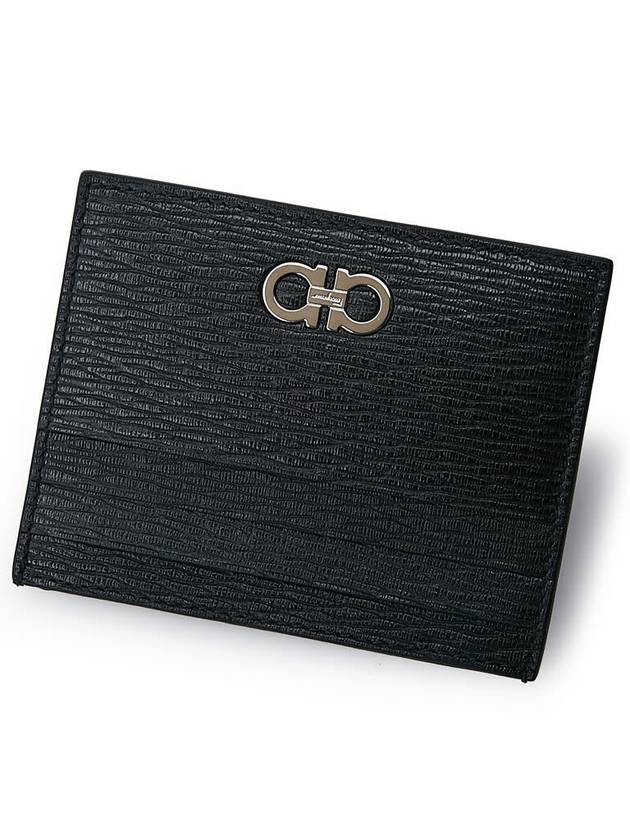 Men's Double Gancini Decorative Card Wallet 66 A302 NERO RED 0698914 - SALVATORE FERRAGAMO - BALAAN 5