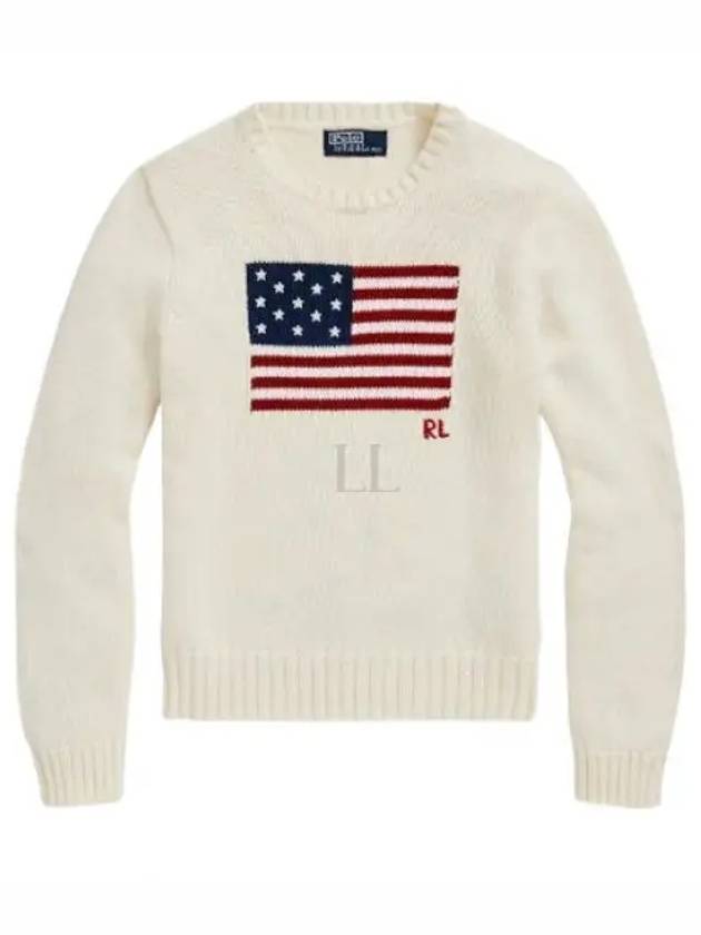 Flag Cotton Crew Neck Knit Top Cream - POLO RALPH LAUREN - BALAAN 2