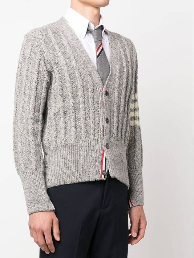 Donegal Twist Cable 4 Bar Classic V Neck Cardigan Light Grey - THOM BROWNE - BALAAN 3