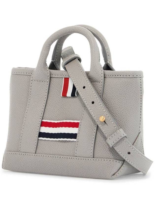 light gray leather micro tool tote bag with tricolor stripes - THOM BROWNE - BALAAN 3