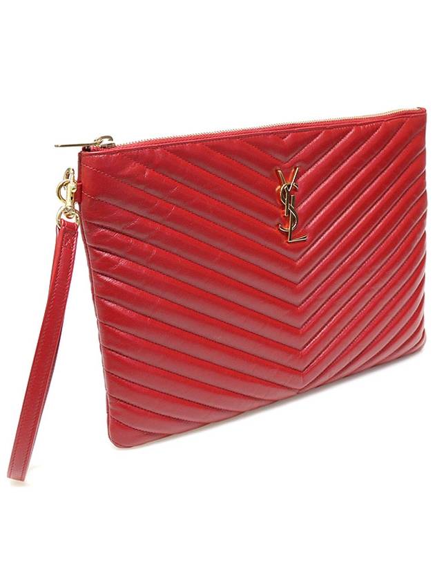 559193 Red Matelasse Quilted Calfskin Gold Monogram Tablet New Medium Pouch Clutch - SAINT LAURENT - BALAAN 2