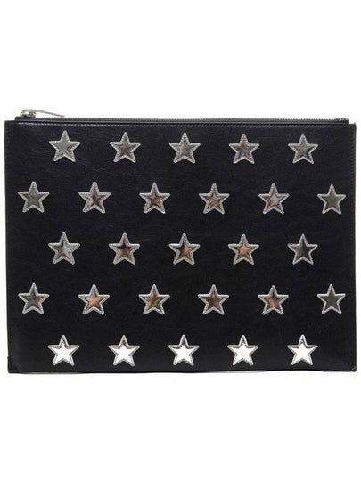 Star Leather Patch Clutch Bag Black Silver - SAINT LAURENT - BALAAN 2