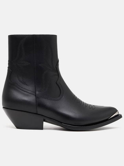 Leon Metal Toe Shiny Calfskin Zipped Ankle Boot Black - CELINE - BALAAN 2