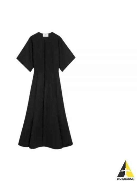 Cotton Short Sleeve Midi Dress Black - AMI - BALAAN 2