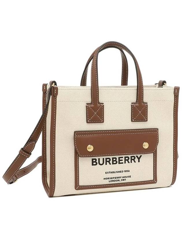 Mini Two-Tone Canvas and Leather Freya Tote Bag Natural Tan - BURBERRY - BALAAN 2