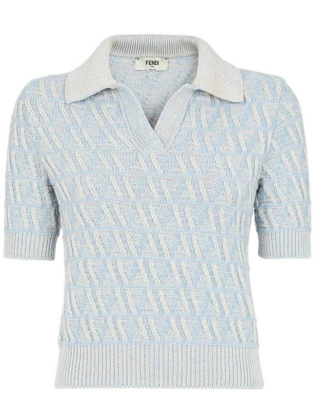 FF Wool Cashmere Polo Knit Top Light Blue - FENDI - BALAAN 2