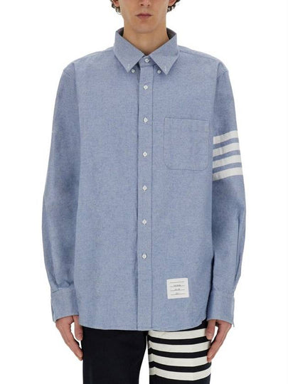 Men's Diagonal Solid Flannel Long Sleeve Shirt Light Blue - THOM BROWNE - BALAAN 2