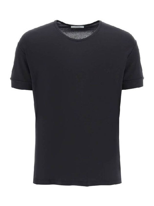Men's Loose Fit Rib Cotton Short Sleeve T-Shirt Black - LEMAIRE - BALAAN 1