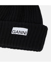 Logo Patch Wool Beanie Black - GANNI - BALAAN 3