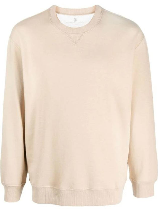 Men's Cotton Round Neck Sweatshirt Light Beige - BRUNELLO CUCINELLI - BALAAN 1