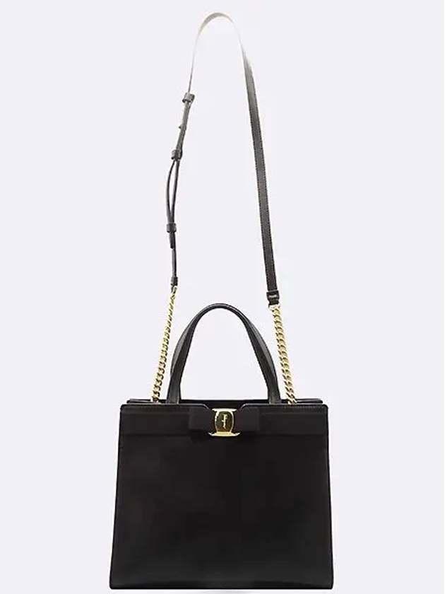 Ferragamo 21 I290 Black Leather Gold Metal New Vara Decorated Top Handle M Size Tote Bag Shoulder Strap 2WAY - SALVATORE FERRAGAMO - BALAAN 4