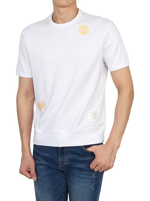 Floral Embroidered Short Sleeve T-Shirt White - THOM BROWNE - BALAAN 6