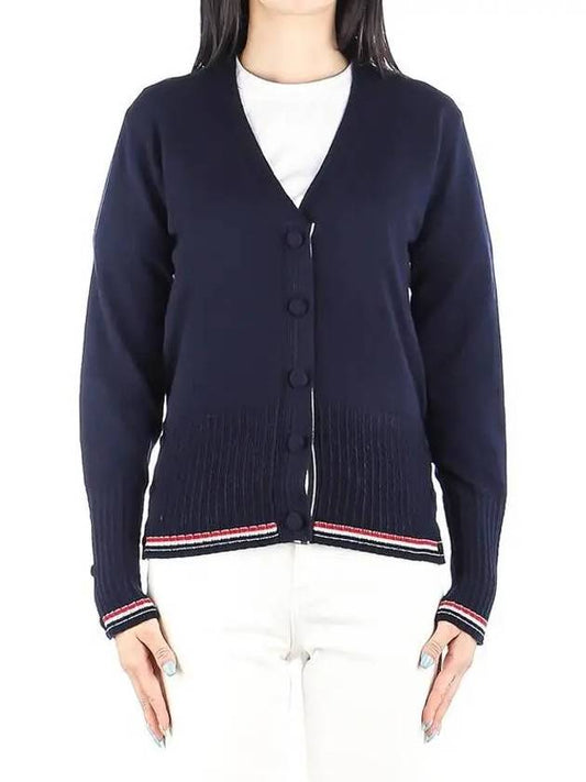 Baby Cable Fine Cashmere V Neck Tipping Cardigan Navy - THOM BROWNE - BALAAN 2