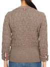 Merino Wool Crisscross Cable Stitch 3/4 Sleeve V-Neck Cardigan Medium Brown - THOM BROWNE - BALAAN 6