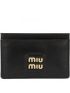 Logo Leather Card Wallet Black - MIU MIU - BALAAN 2