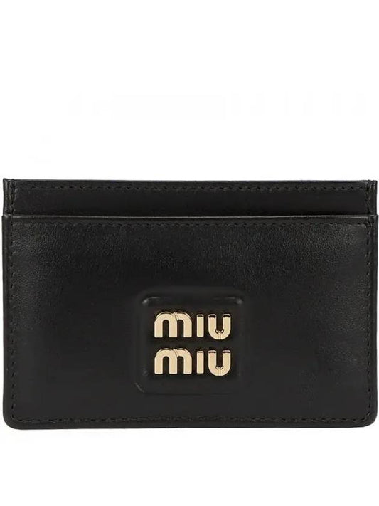 Logo Leather Card Wallet Black - MIU MIU - BALAAN 2