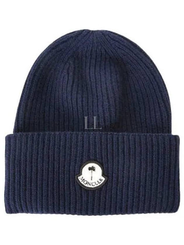 103821 Palm Angels Logo Patch Wool Beanie 3B00001 M1241 750 - MONCLER - BALAAN 1