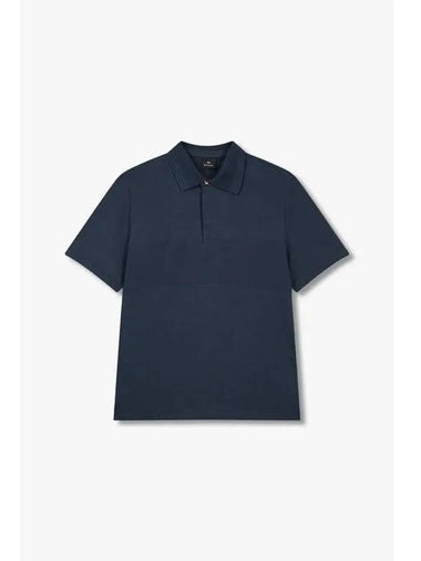 PS Check Panel Block Pique Shirt Dark Navy - PAUL SMITH - BALAAN 1