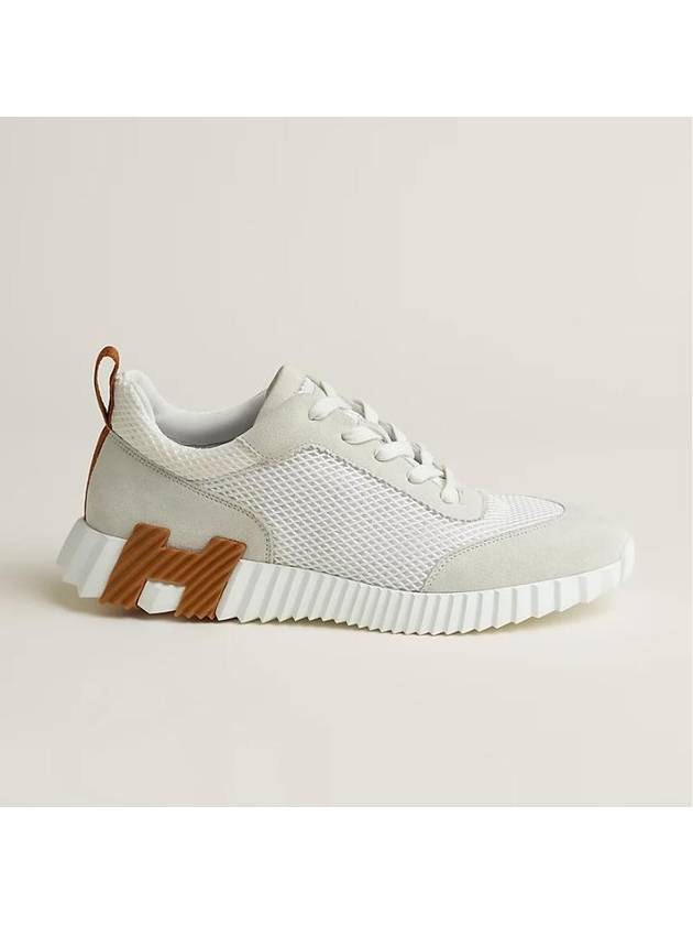 Men's Bouncing Mesh Suede Goatskin Low Top Sneakers White - HERMES - BALAAN 3