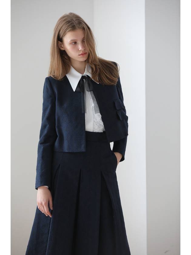 Caisienne Tweed Set up Crop Jacket Navy Blue - CAHIERS - BALAAN 4