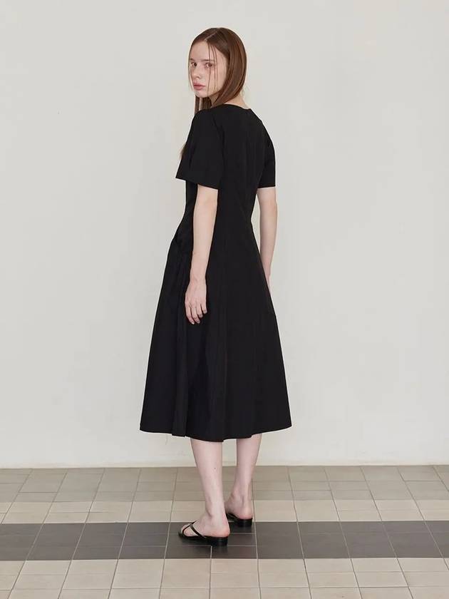 Square Neck Pocket Shirring Short Dress Black - LESEIZIEME - BALAAN 7