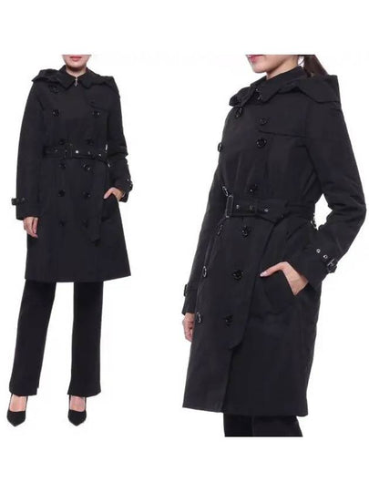 Detachable Hood Teffeta Kensington Trench Coat Black - BURBERRY - BALAAN 2