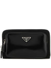 Triangle Logo Brushed Leather Shoulder Bag Black - PRADA - BALAAN 1