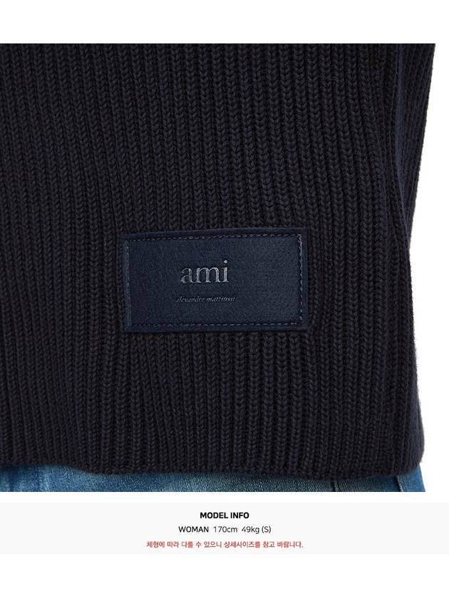 Logo Patch Wool Knit Top Night Blue - AMI - BALAAN 7