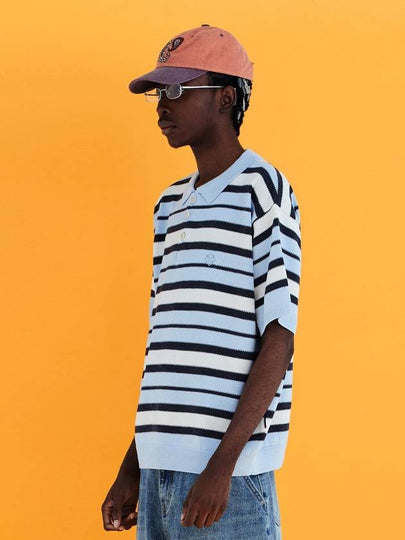 Striped knit polo shirt sky blue - UNALLOYED - BALAAN 2