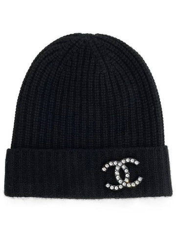 CC logo brooch combined cashmere beanie black 3ET0803 - CHANEL - BALAAN 1