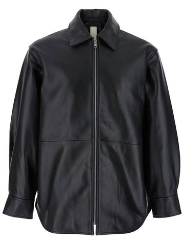 Black Jacket With Classic Collar And Dropped Shoulders In Leather Man - SUNFLOWER - BALAAN 1