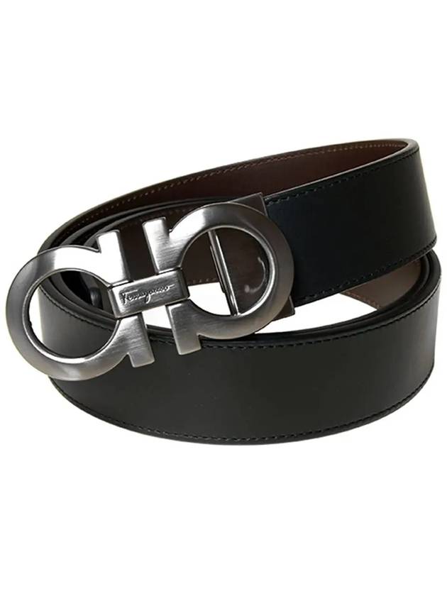 Gancini Reversible Adjustable Leather Belt Black Dark Brown - SALVATORE FERRAGAMO - BALAAN 4